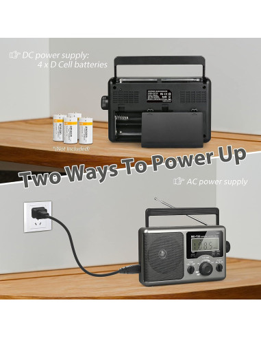 Radio Portátil AM FM Greadio con Pantalla LCD y Baterías