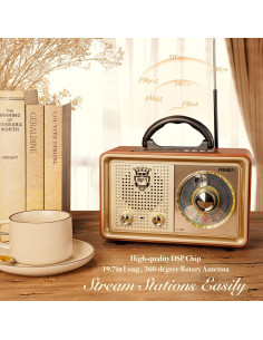 Radio Portátil AM FM PRUNUS J-110 Vintage Bluetooth 5 en 1 2