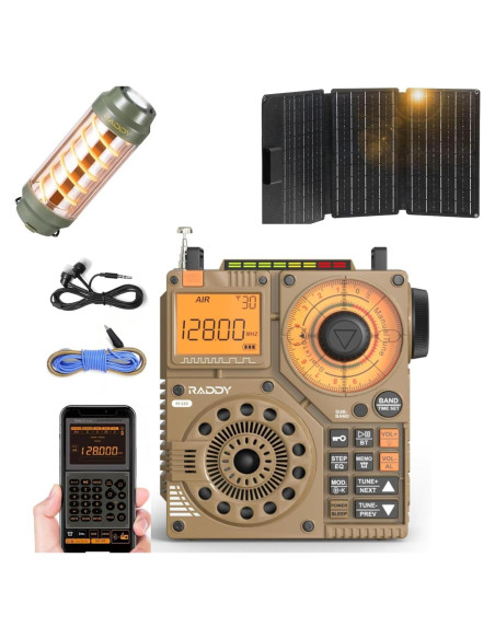 Radio de Onda Corta Raddy RF320 + Linterna CL-1 + Panel Solar 30W