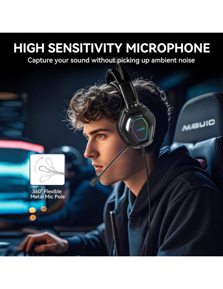 Auriculares de Juego Wantek GH 50mm con Micrófono Negro