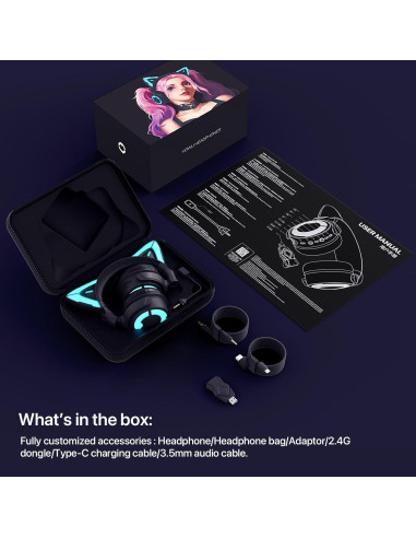 Auriculares YOWU 4GS con Orejas de Gato RGB - Inalámbricos