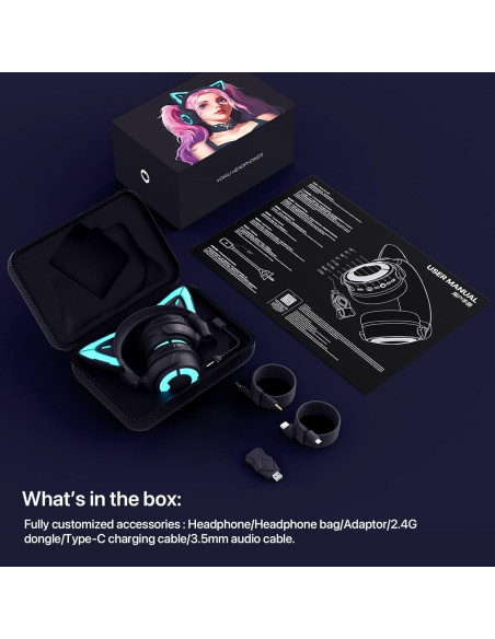 Auriculares YOWU 4GS con Orejas de Gato RGB - Inalámbricos