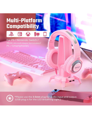 Auriculares Gaming UNIOJO U30 Rosa con Micrófono 7.1