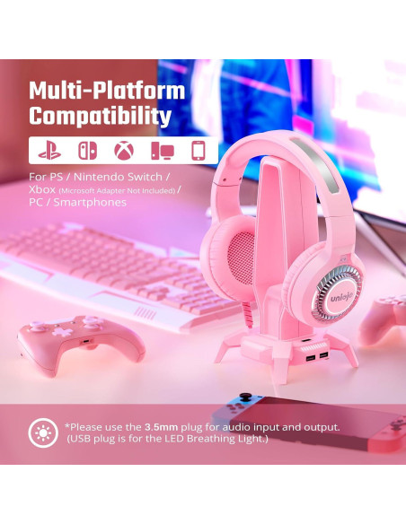 Auriculares Gaming UNIOJO U30 Rosa con Micrófono 7.1