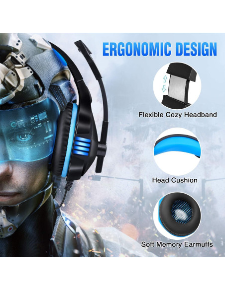 Auriculares Gaming Micolindun UM303 Azul con Micrófono