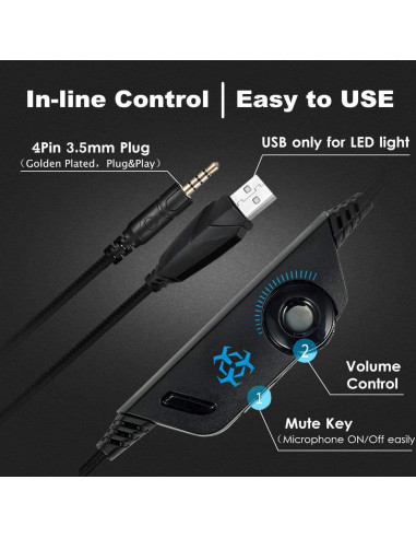 Auriculares Gaming Micolindun UM303 Azul con Micrófono