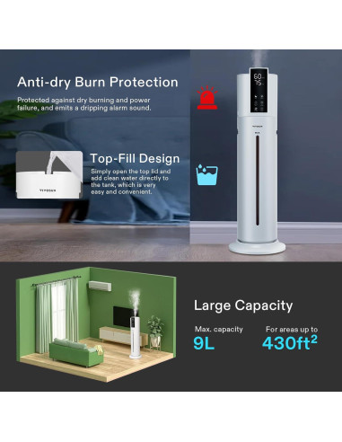 Humidificador VIVOSUN 9L Vapor Frío y Caliente 2 en 1