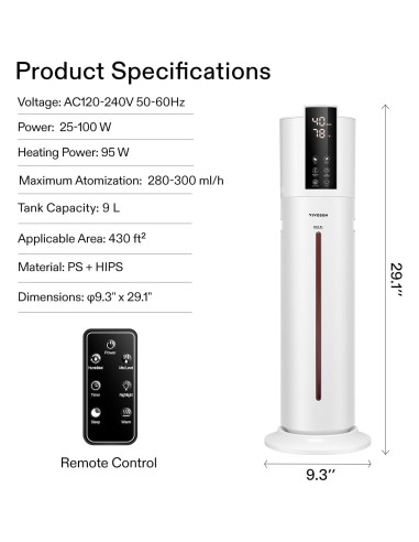 Humidificador VIVOSUN 9L Vapor Frío y Caliente 2 en 1