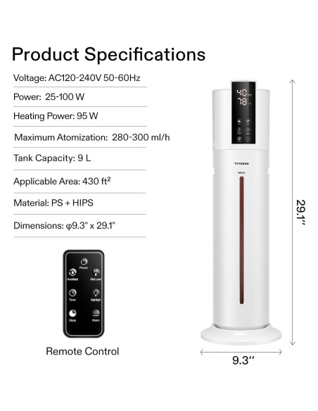 Humidificador VIVOSUN 9L Vapor Frío y Caliente 2 en 1