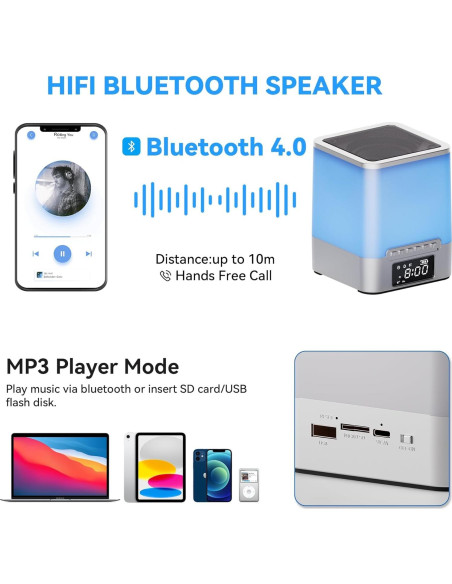 Reloj Despertador Bluetooth Vicsoon con Luz Nocturna Naranja