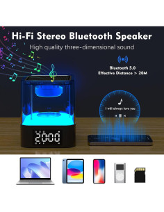 Altavoz Bluetooth Ebhako W10 con Luz Nocturna y Reloj 2