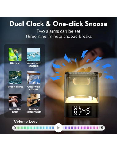 Altavoz Bluetooth Ebhako W10 con Luz Nocturna y Reloj