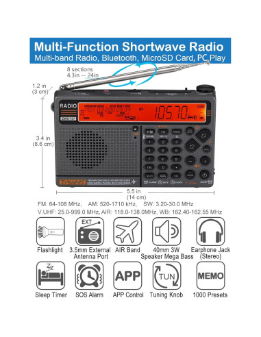 Radio Multibanda ZHIWHIS ZWS-757 con Bluetooth y Linterna