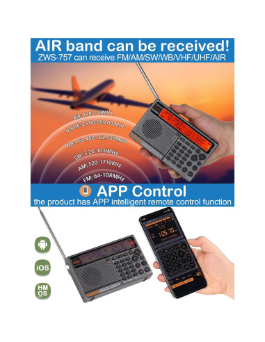 Radio Multibanda ZHIWHIS ZWS-757 con Bluetooth y Linterna