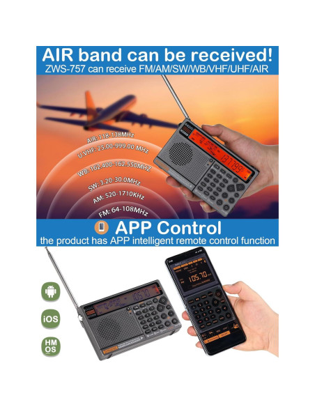 Radio Multibanda ZHIWHIS ZWS-757 con Bluetooth y Linterna