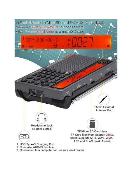 Radio Multibanda ZHIWHIS ZWS-757 con Bluetooth y Linterna