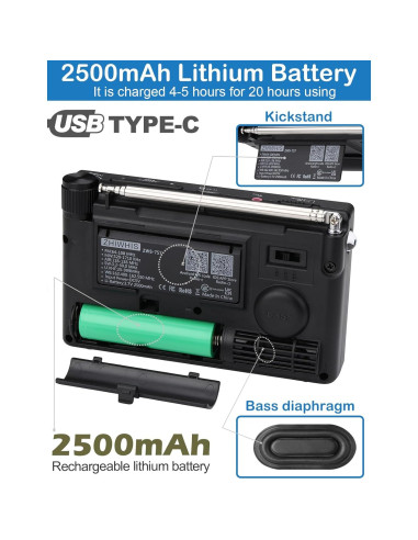 Radio Multibanda ZHIWHIS ZWS-757 con Bluetooth y Linterna