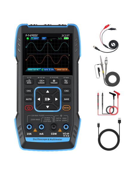 Osciloscopio de Mano FNIRSI 2C23T 10MHz 2 Canales Multímetro