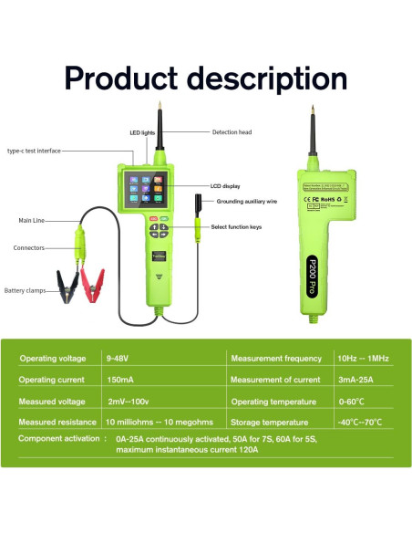 Kit de Prueba de Circuito Automotriz TopDiag P200 Pro 9V-48V