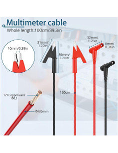 Cable de Prueba Banana Angulado a Clip Cocodrilo 1m 15A 1000V 2
