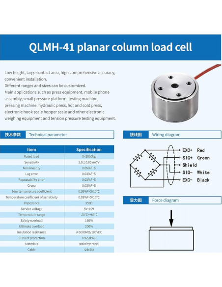 Célula de Carga QILICHUANGAN 2000KG Acero Inoxidable