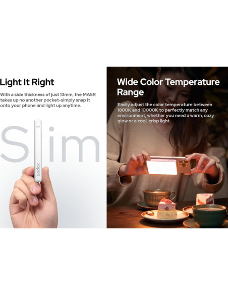 Luz LED RGB Godox MA5R para Selfies y Video 1800-10000K