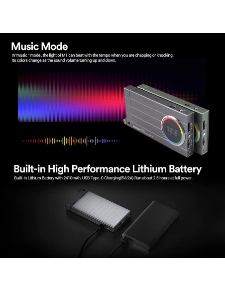 Luz de Cámara Godox M1 RGB LED Portátil 2500-8500K CRI 97+