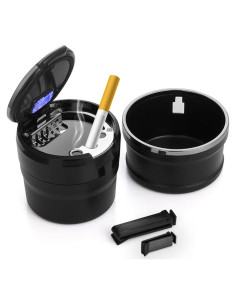 Cenicero de Auto Ziciner con Tapa y Luz LED - Negro