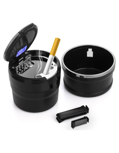Cenicero de Auto Ziciner con Tapa y Luz LED - Negro