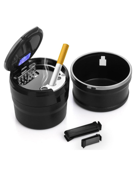 Cenicero de Auto Ziciner con Tapa y Luz LED - Negro