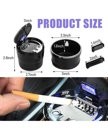 Cenicero de Auto Ziciner con Tapa y Luz LED - Negro