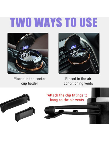 Cenicero de Auto Ziciner con Tapa y Luz LED - Negro