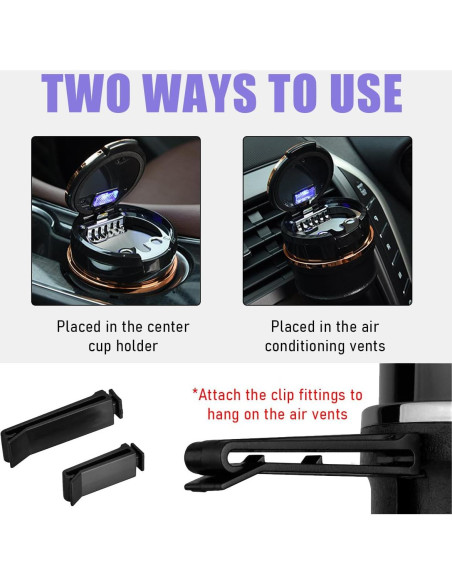 Cenicero de Auto Ziciner con Tapa y Luz LED - Negro