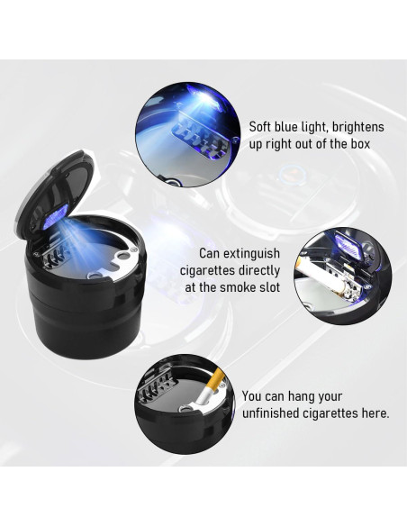 Cenicero de Auto Ziciner con Tapa y Luz LED - Negro