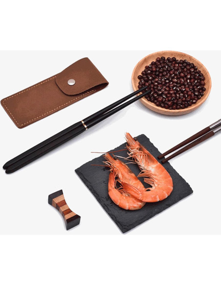 Palillos Plegables de Madera HwdjiSW 21.8cm con Estuche