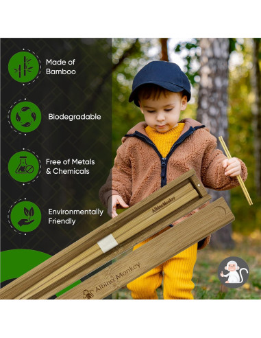 Juego de Palillos Reutilizables de Bambú Mono Albino 23.5 cm