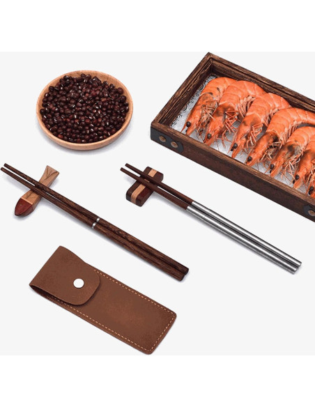 Palillos Plegables de Madera HwdjiSW 21.8cm con Estuche