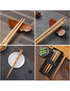 Juego de Palillos de Madera Natural Youmi 5 Pares Antideslizantes 2