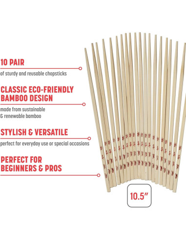 Juego de Palillos de Bambú Reutilizables Joyce Chen 10 Pares