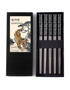 Palillos de Metal Reutilizables Hagary 5 Pares Antideslizantes