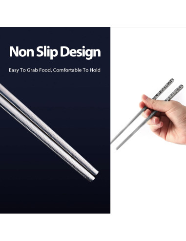 Palillos de Metal Reutilizables Hagary 5 Pares Antideslizantes