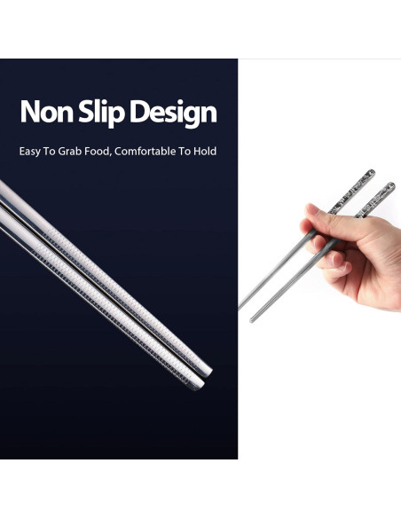 Palillos de Metal Reutilizables Hagary 5 Pares Antideslizantes