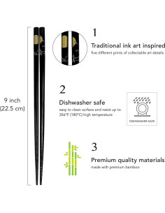 Conjunto 10 Palillos de Bambú Negros JapanBargain 22,86 cm 2