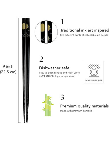 Conjunto 10 Palillos de Bambú Negros JapanBargain 22,86 cm