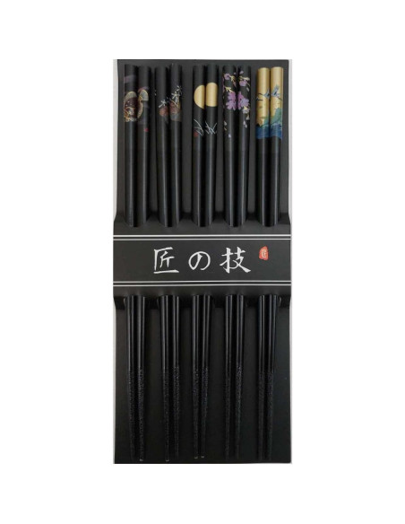 Conjunto 10 Palillos de Bambú Negros JapanBargain 22,86 cm