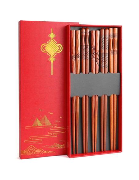 Palillos Reutilizables KAHACIYO 22.5 cm 5 Pares Madera Natural