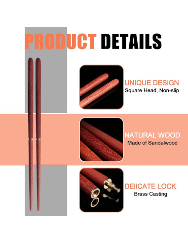 Juego de Palillos Plegables Menolana - Madera Rosa 21 cm