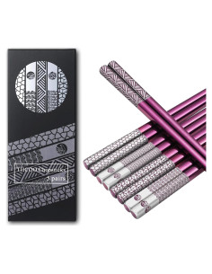 Set de Palillos de Metal Reutilizables TIICOO 5 Pares 23.5 cm