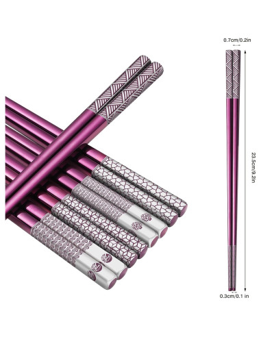 Set de Palillos de Metal Reutilizables TIICOO 5 Pares 23.5 cm