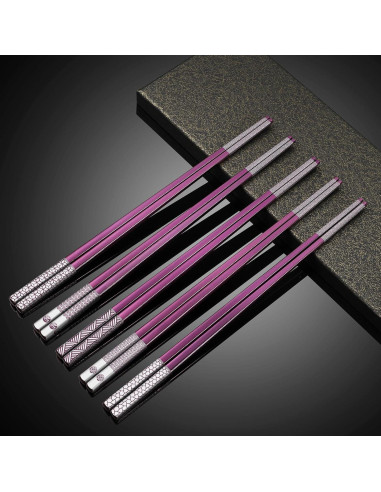 Set de Palillos de Metal Reutilizables TIICOO 5 Pares 23.5 cm